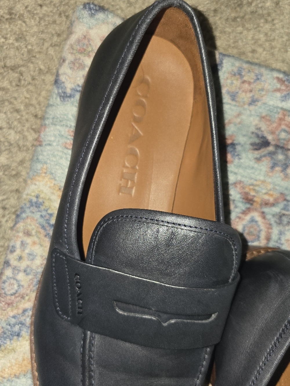 Coach Men’s Navy Leather Penny Loafers - Picture 5 of 9